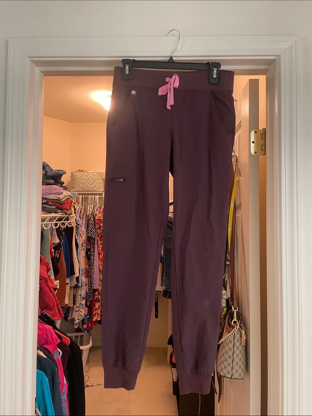 Figs Plum Jogger Pants with Pink Drawstring